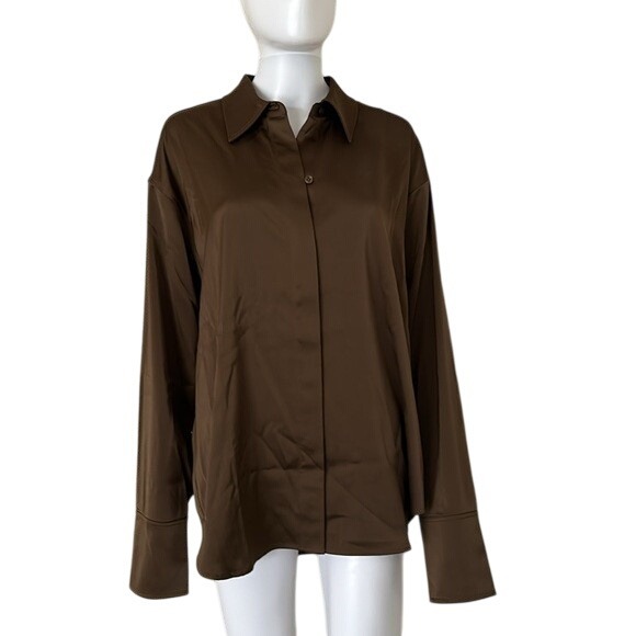 Good American Tops - Good American Satin Button up Good Shirt Light Mocha size 3/4  Large - XL